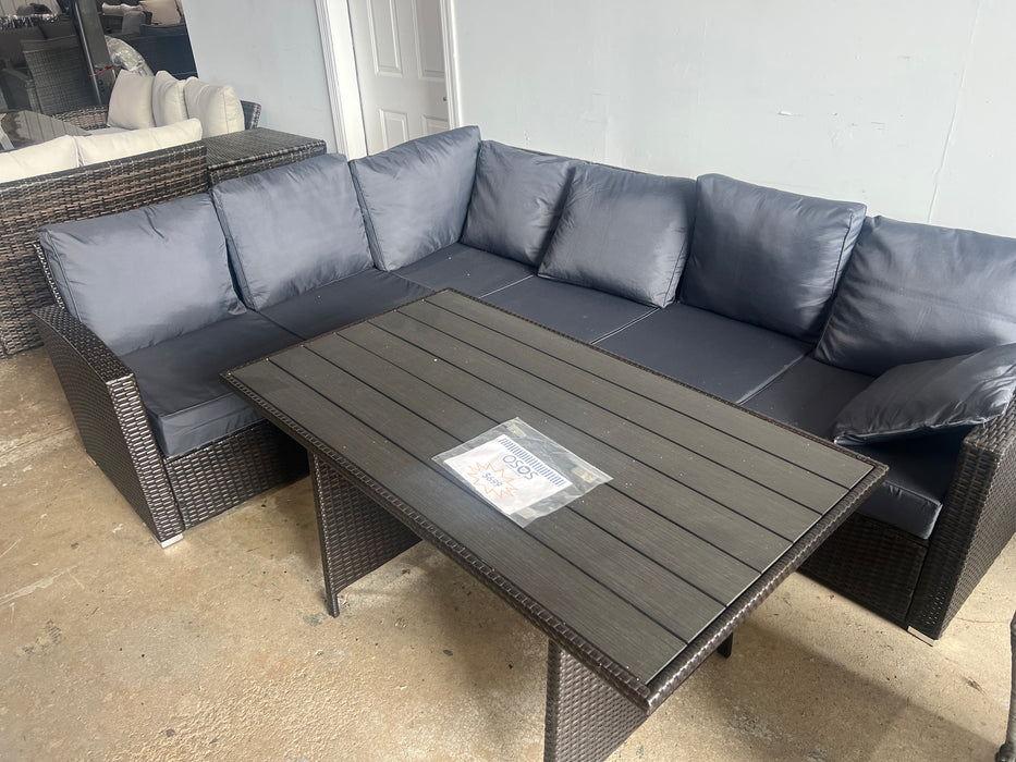 Olivia L Table Patio Sectional Dining Table Set