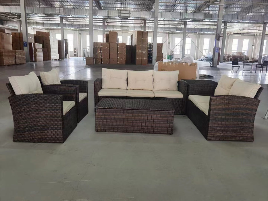 Tish 6 Piece Patio Couch and Chair Set with Corner Deck Box