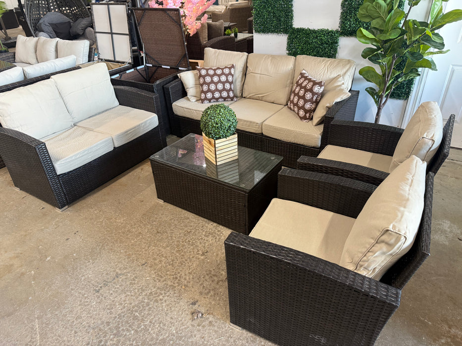 Tish 6-Piece Patio Couch and Chair Set with Corner Deck Box