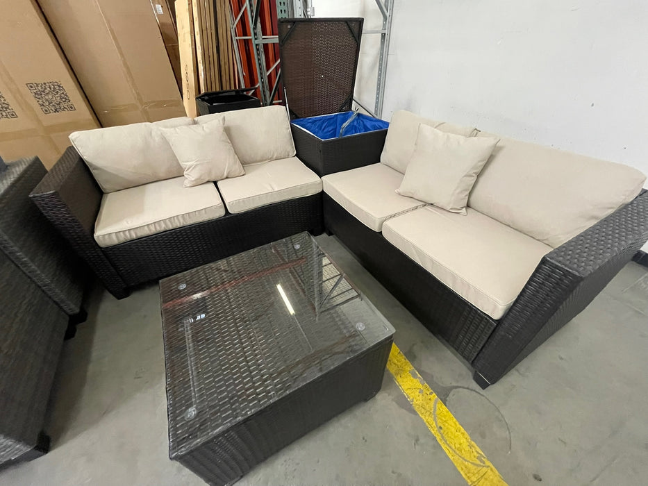 L-Box Patio Sectional Set w/ Corner Storage Deck Box