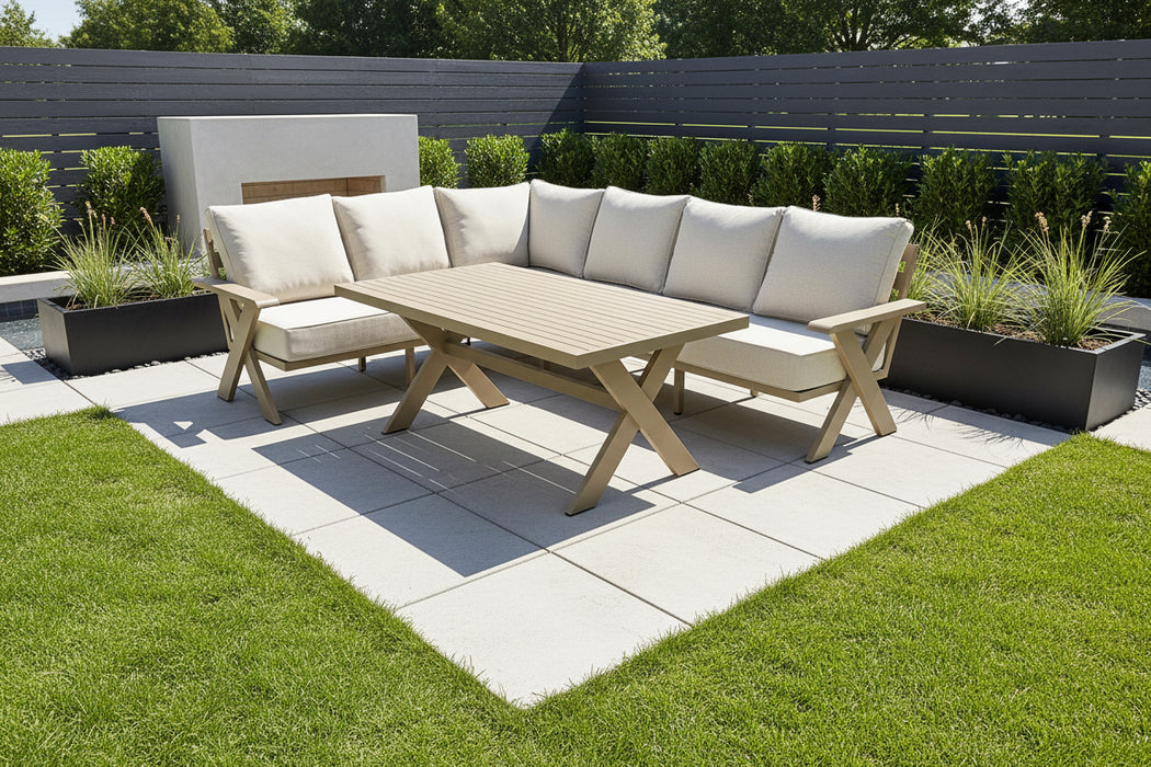 Gracie L Shape Sectional with Table Aluminum Outdoor Patio Furniture
