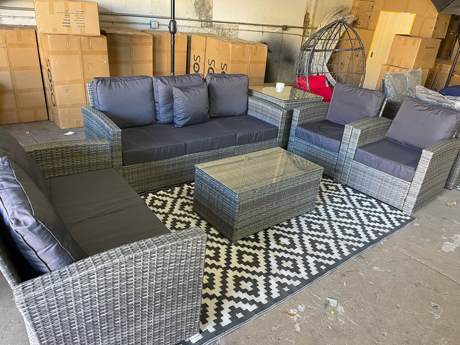 Tish 6 Piece Patio Couch and Chair Set with Corner Deck Box