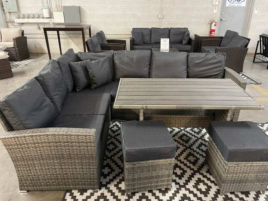 Olivia L Table Patio Sectional Dining Table Set