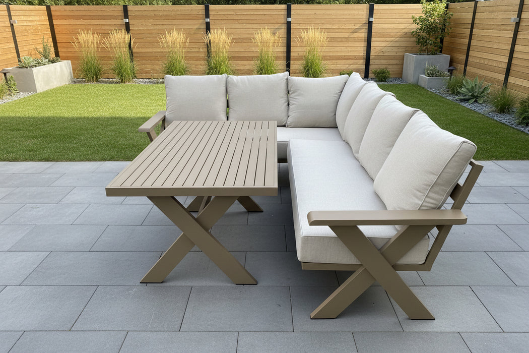 Gracie L Shape Sectional with Table Aluminum Outdoor Patio Furniture