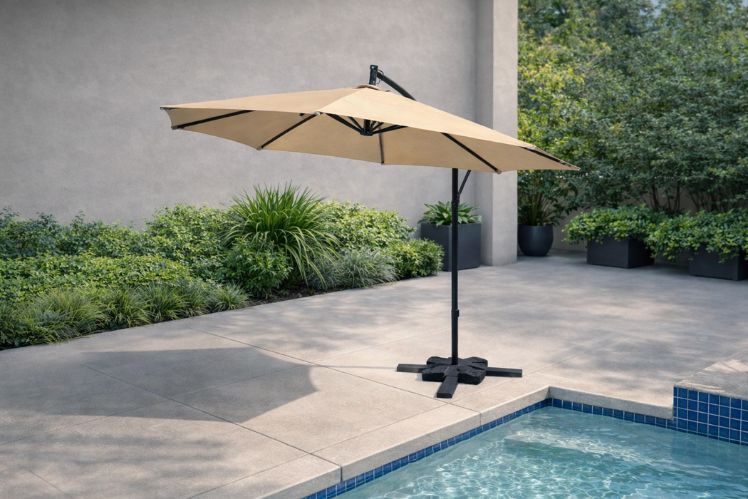 10-Foot Solar LED Offset Cantilever Hanging Patio Umbrella