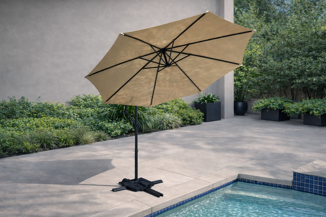10-Foot Solar LED Offset Cantilever Hanging Patio Umbrella