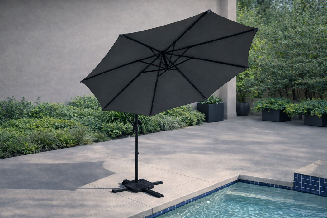 10-Foot Solar LED Offset Cantilever Hanging Patio Umbrella