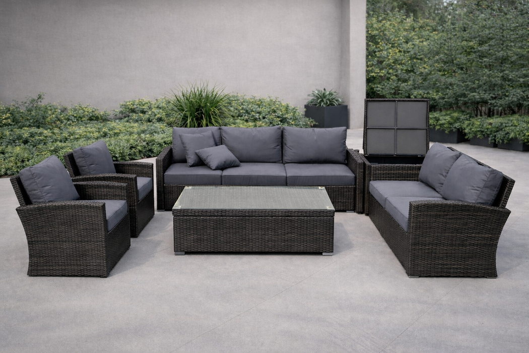 Tish 6-Piece Patio Couch and Chair Set with Corner Deck Box