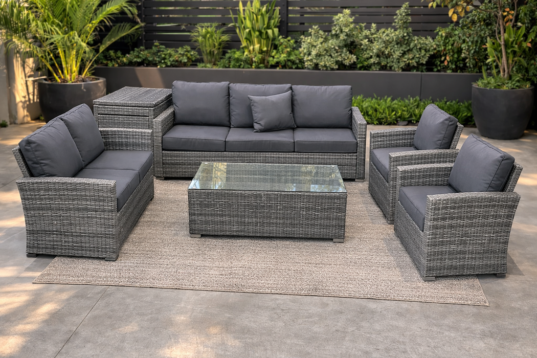 Tish 6-Piece Patio Couch and Chair Set with Corner Deck Box