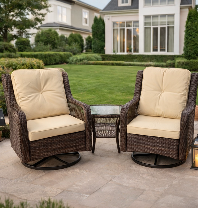 Ken 3-Piece Swivel Chair Wicker Bistro Patio Set