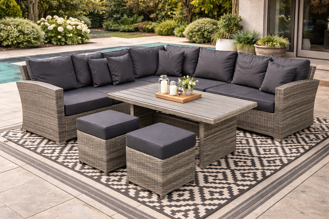 Olivia L-Sectional with Dining Table Patio Set