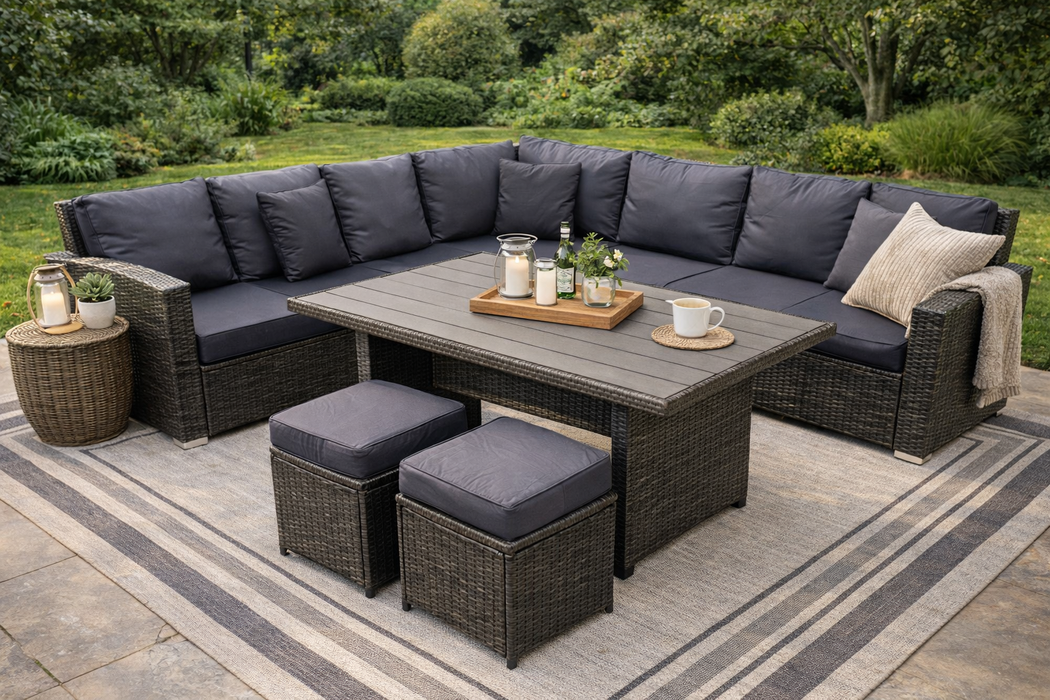 Olivia L-Sectional with Dining Table Patio Set