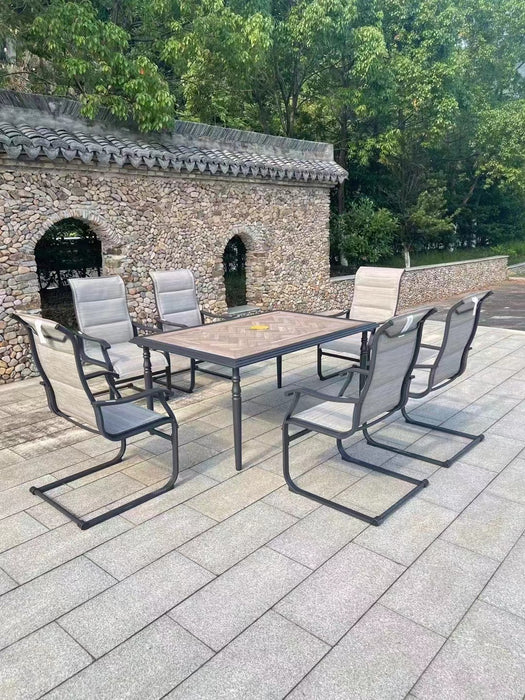 7 Piece Steel Spring Chair Outdoor Dining Table Set
