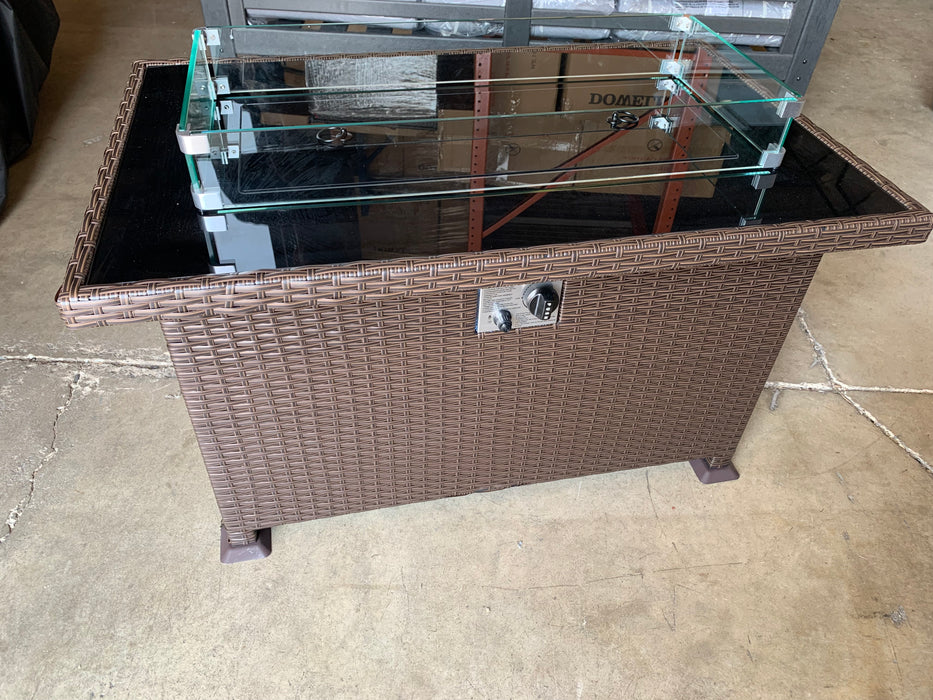 OSOS 44” Propane Gas Fire Pit Table Glass Ledge w/ Lid and Fire Rocks