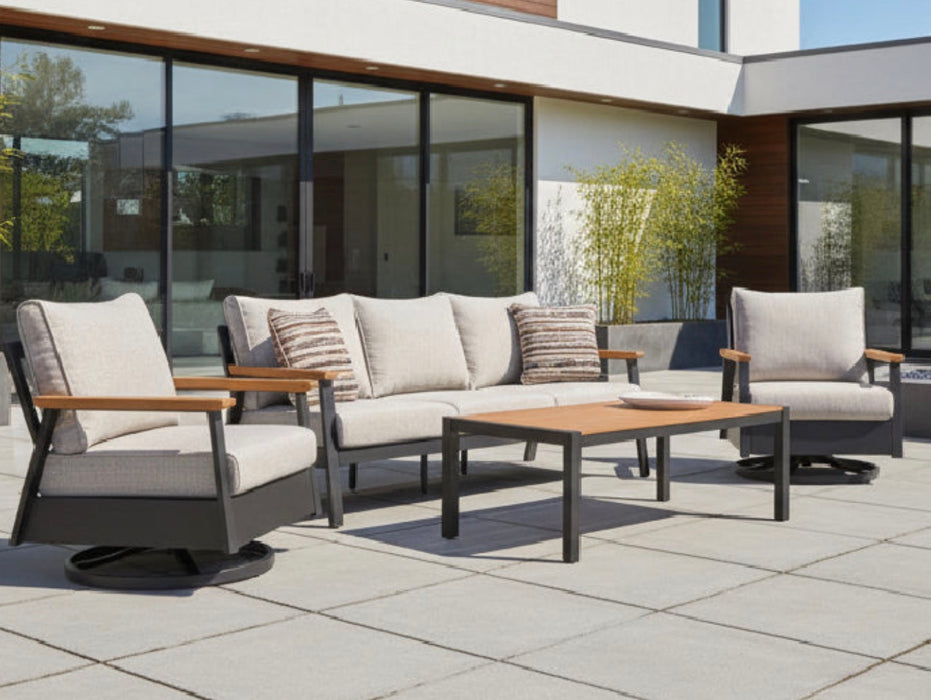 Carlos Shores Outdoor Sofa and 2 Swivel Chairs with Coffee Table