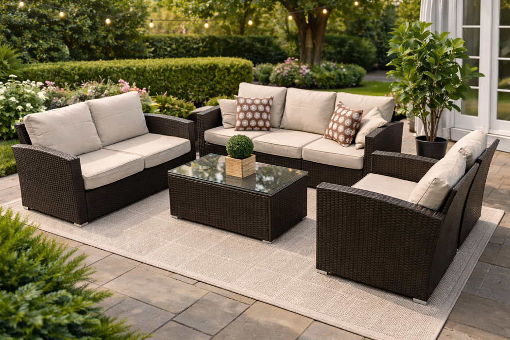 Tish 6-Piece Patio Couch and Chair Set with Corner Deck Box