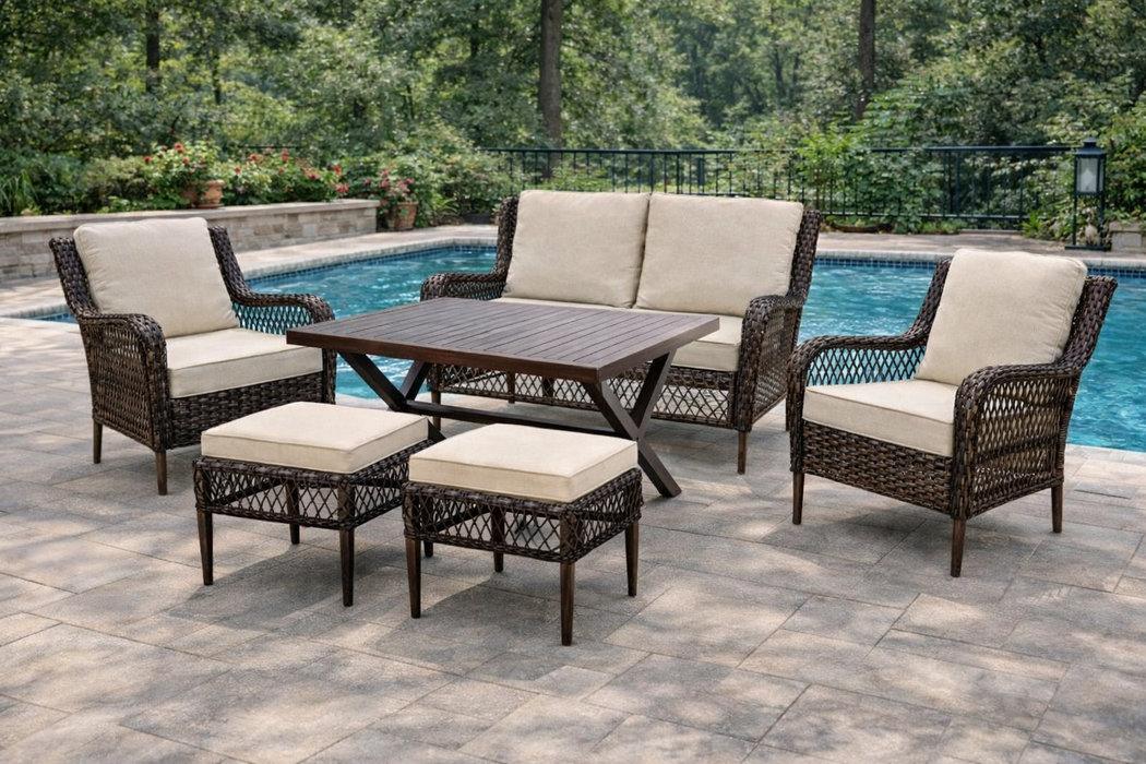 Sue 6-Piece Dining Set w/Loveseat, Chairs and Ottoman