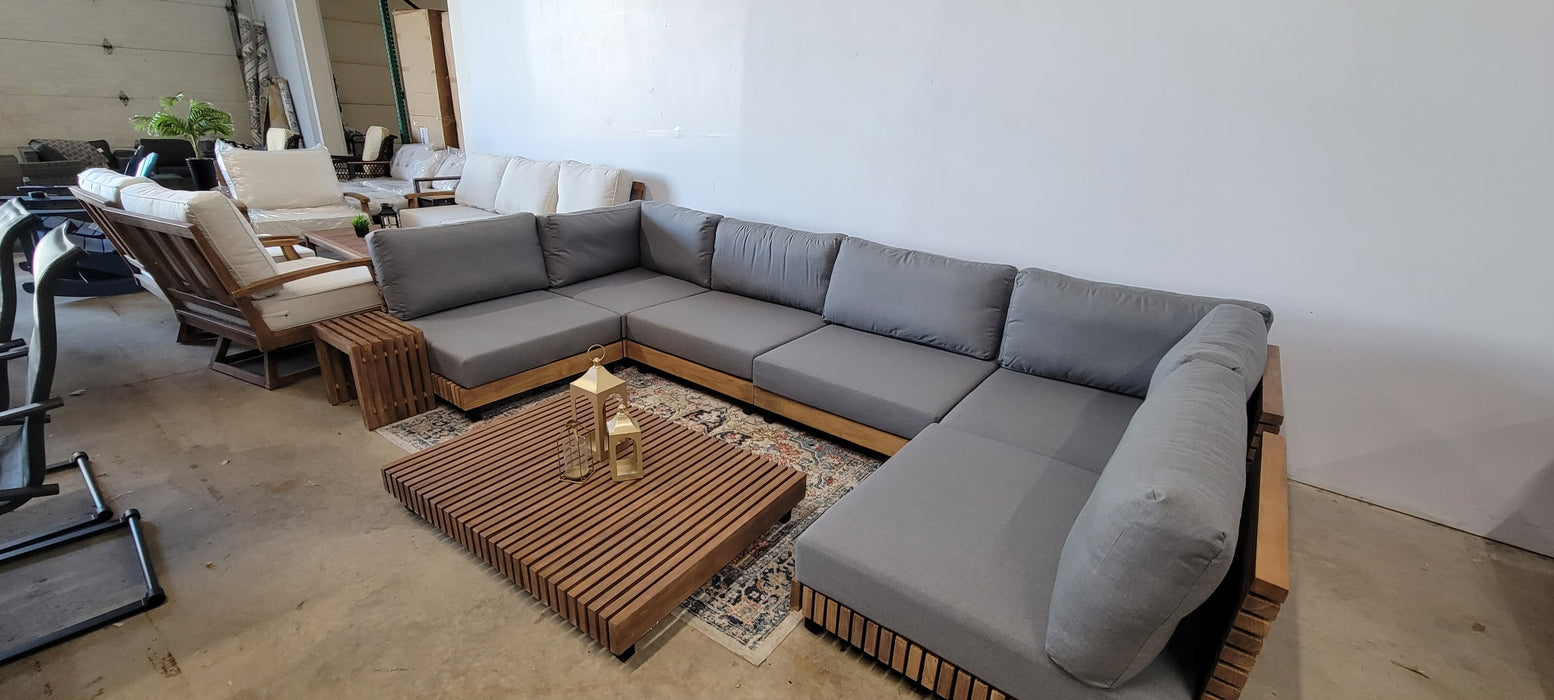 The Boca Teak Wood L Shape Modular Sectional Sofa with Sunbrella Cushion