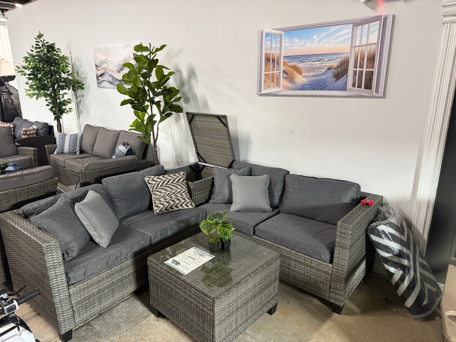 L-Box Patio Sectional Set w/ Corner Storage Deck Box