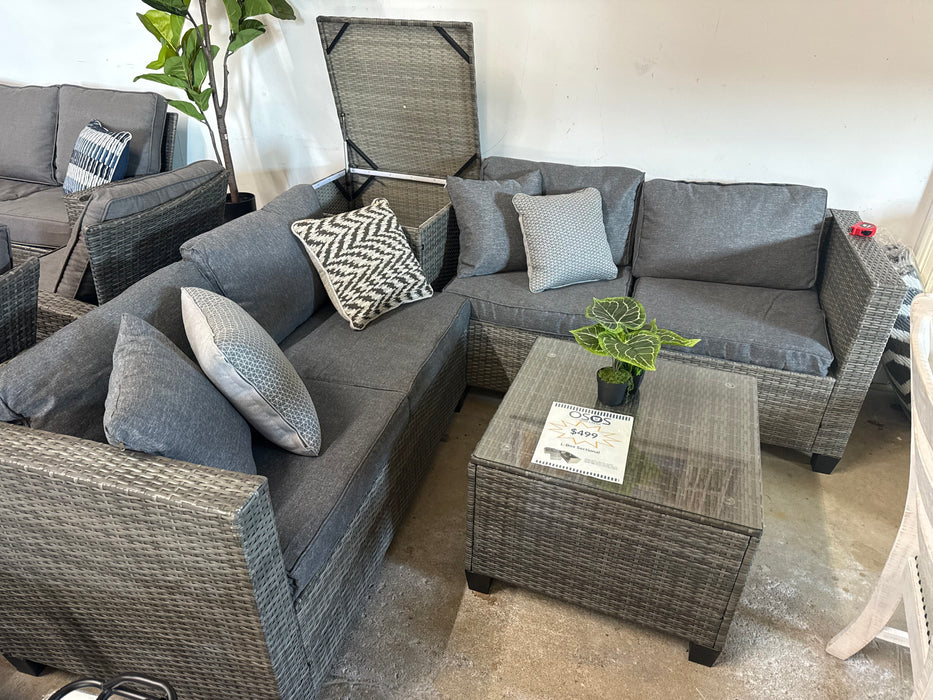 L-Box Patio Sectional Set w/ Corner Storage Deck Box