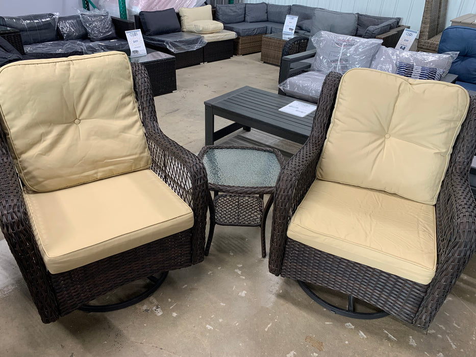 3 Piece Ken Swivel Chair Wicker Bistro Patio Set