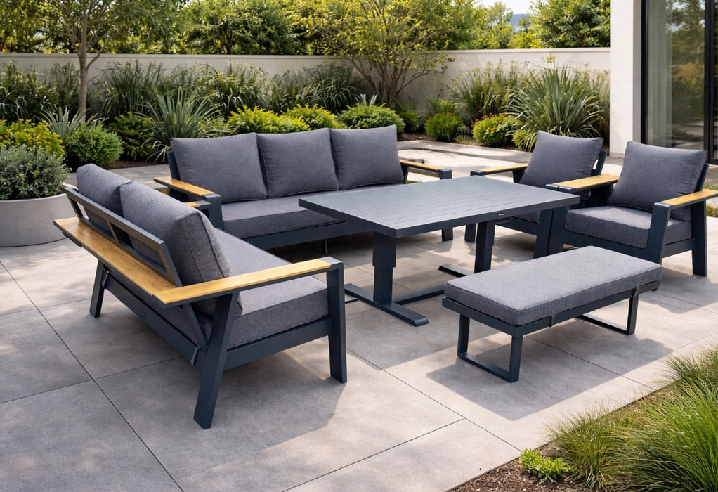 The Lincoln 6 Piece Aluminum Dining Set w/ Adjustable Table