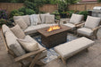 Gracie outdoor seating set with fire pit configuration in a backyard