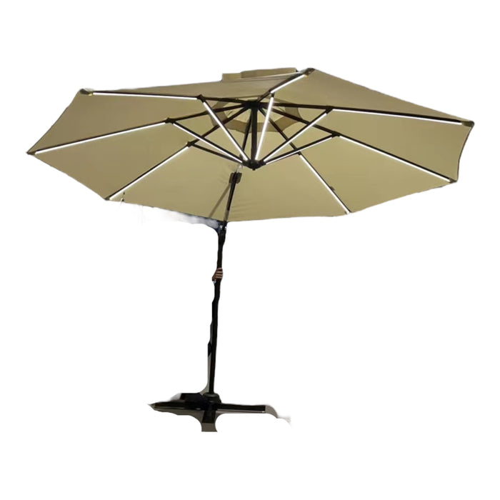 10' Heavy-duty Hanging Cantilever Solar LED Patio Umbrella w/ Weighted Base