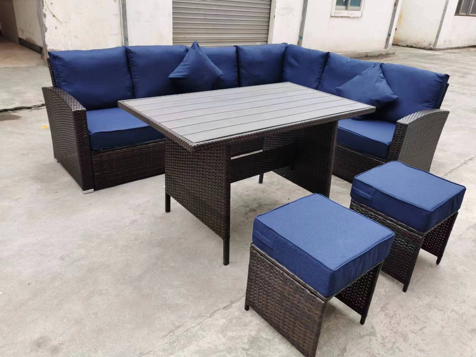 Olivia L Shape Patio Sectional Dining Table Set