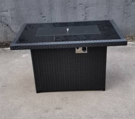 Outdoor Fire Pit Table Propane Fueled Aluminum w/ Lid and Fire Glass