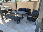Lincoln aluminum patio dining set on a covered patio