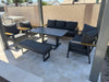 Lincoln aluminum patio dining set on a covered patio