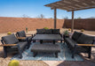 Lincoln 6-piece patio set in a desert backyard under a pergola