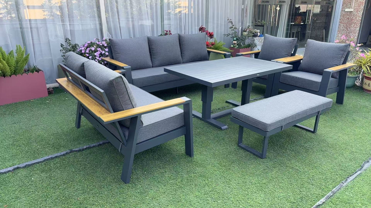 Front angle of the Lincoln aluminum outdoor dining set