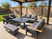 Lincoln 6-piece aluminum patio dining set under a pergola