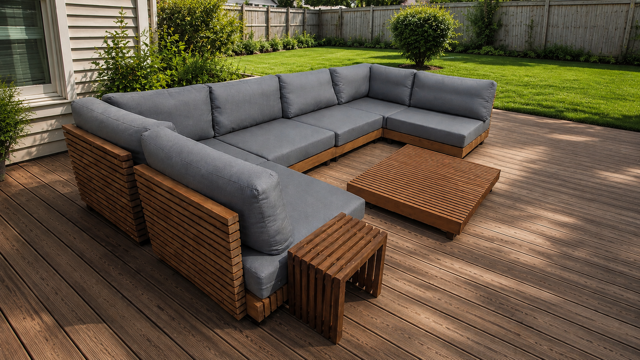 The Boca Teak Wood L Shape Modular Sectional Sofa with Sunbrella Cushion