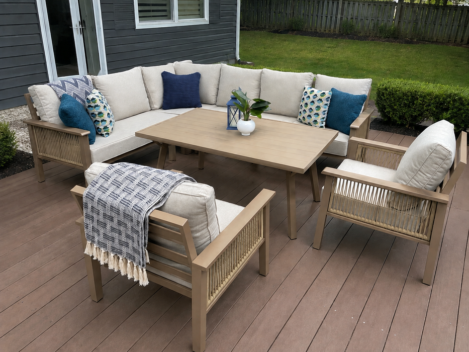 Eva L-Shape Sectional with Aluminum Table Outdoor Patio Furniture
