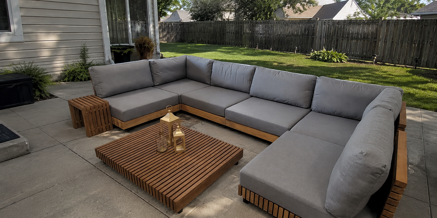 The Boca Teak Wood L Shape Modular Sectional Sofa with Sunbrella Cushion