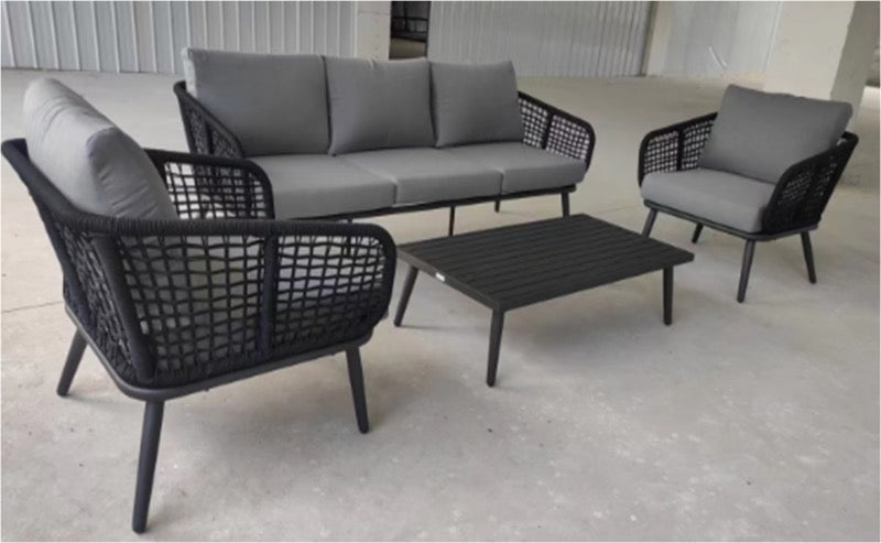 4 Piece Modern Rope Couch 2 Chair Aluminum Set