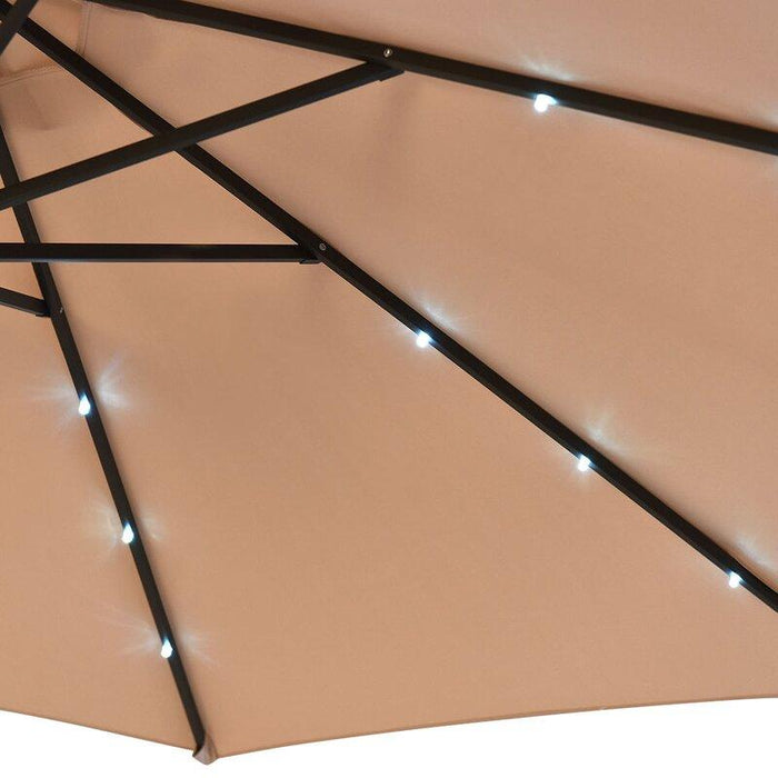 10 Foot Solar LED Offset Cantilever Hanging Patio Umbrella w/ Weighted Sand Base