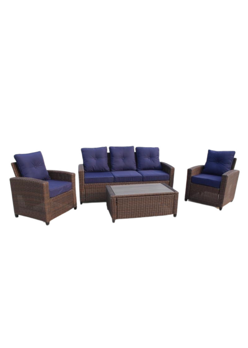brown and blue patio set